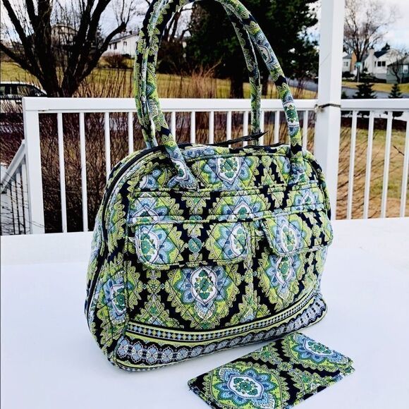 Vera Bradley paisley blue green hand bag wallet - Picture 1 of 8